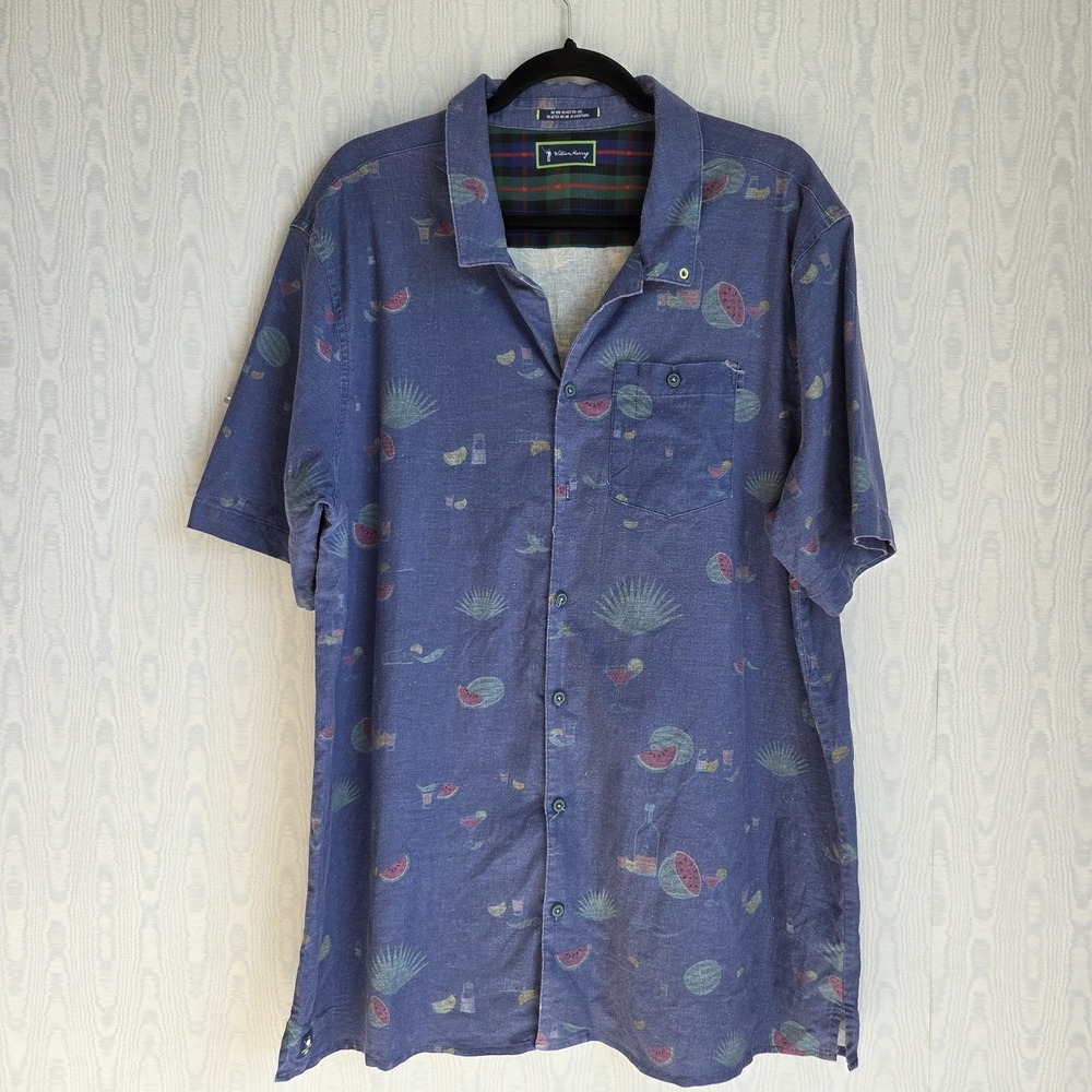 William Murray Mens XL Shirt Linen Blend‎ Watermelon Margarita Blue Button Down